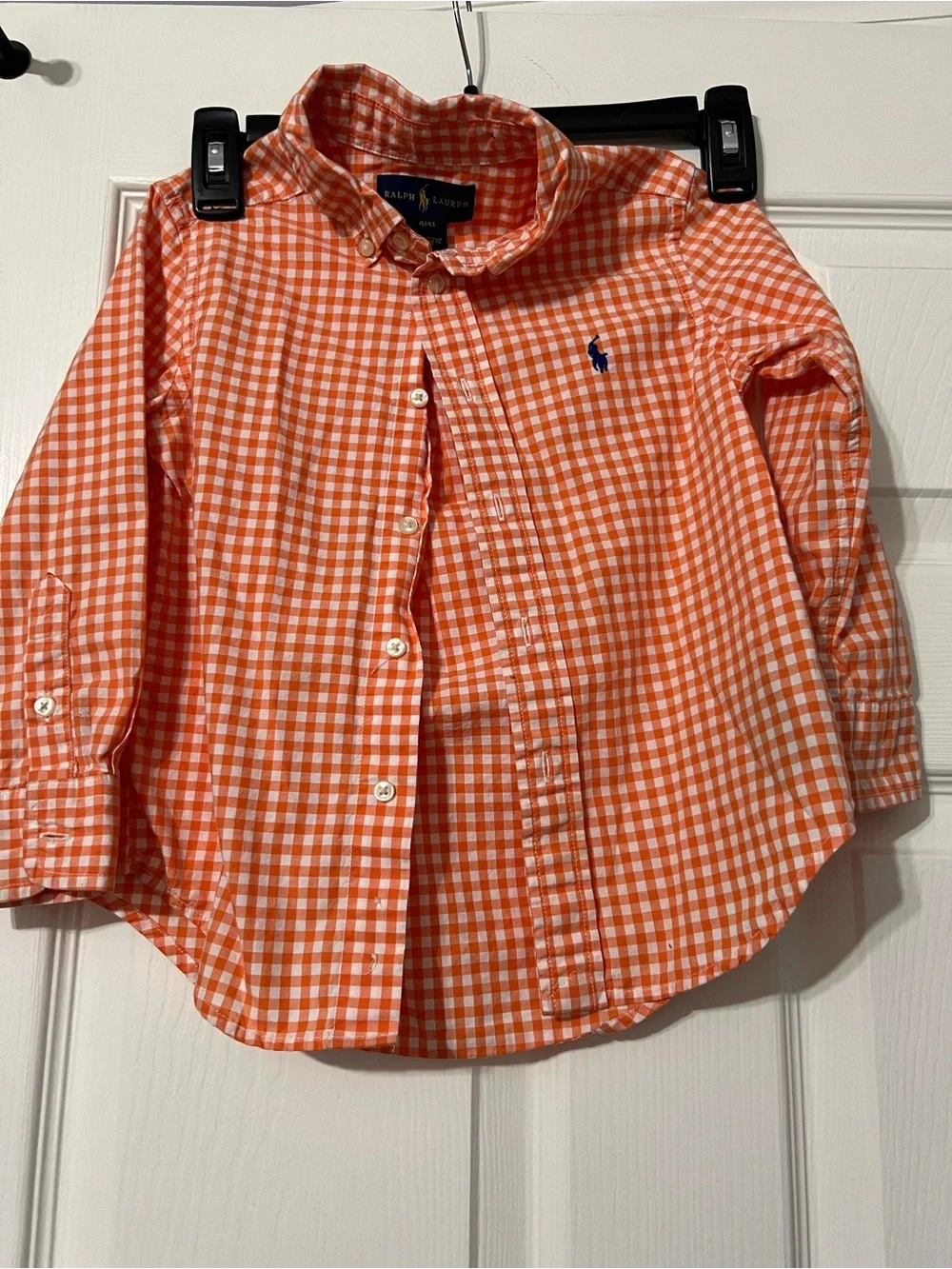 Ralph Lauren Orange and White Gingham Button-Down Shirt - Kids